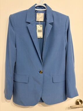 Mango Light Blue Single-Button Blazer and Pant Set